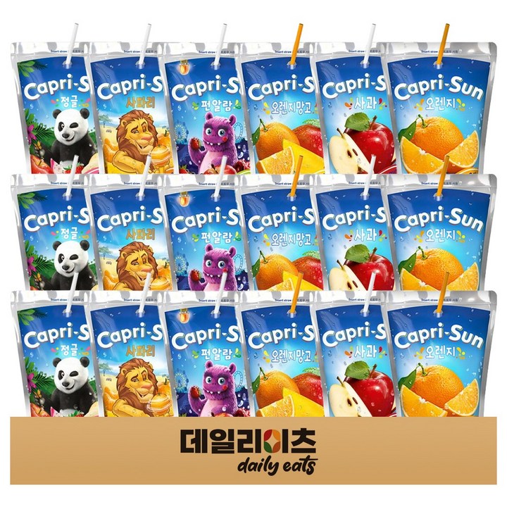 [데일리이츠] 카프리썬 6가지맛 3개씩 18개입 기획세트 (사과 오렌지 오렌지망고 펀알람 사파리 정글), 1세트, 200ml
