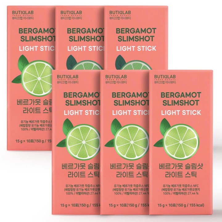[NFC 착즙 원액] 뷰티끄랩 이너뷰티 베르가못 콜라겐 슬림샷 라이트 스틱 액상, 6박스, 150ml