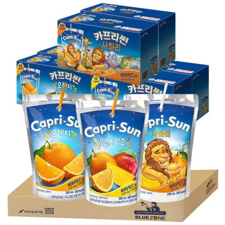 블루존 카프리썬 3종 60개입 세트 (오렌지20+오렌지망고20+사파리+20), 200ml, 1세트