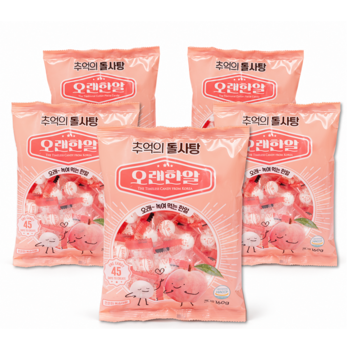 오랜한알 추억의돌사탕 복숭아맛 소포장 160g x 5봉, 5개