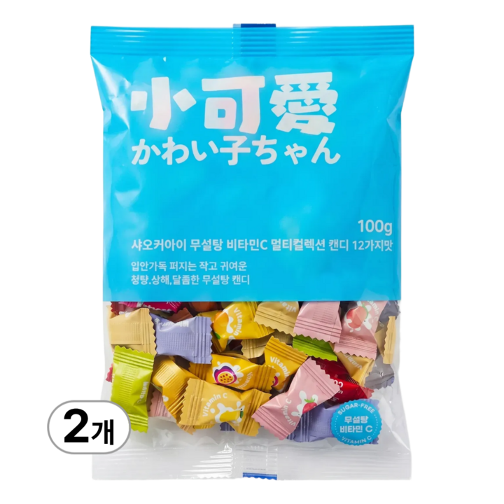 샤오커아이 민트향 무설탕 비타민C 믹스 과일사탕, 100g, 2개