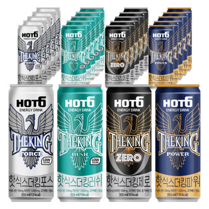 메리박스 에너지음료세트 롯데칠성 핫식스 더킹355ml(포스6+러쉬6+파워6+제로6), 355ml, 1세트