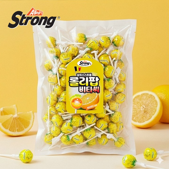알프스스트롱 롤리팝비타씨 대용량 레몬맛 막대 사탕 약90개입, 1개, 900g