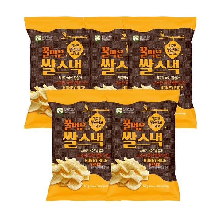 우리밀 꿀먹은 쌀스낵 달콤한 국산 벌꿀 고소한 쌀과자, 80g, 5개