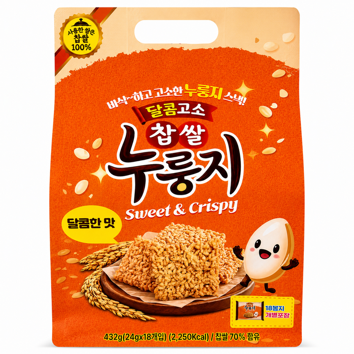 바삭하고 고소한 누룽지 스낵 달콤고소 찹쌀 누룽지 달콤한맛, 1개, 432g