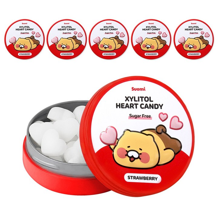 춘식이 자일리톨 하트 캔디 딸기 핀란드 무설탕 사탕, 40g, 6개