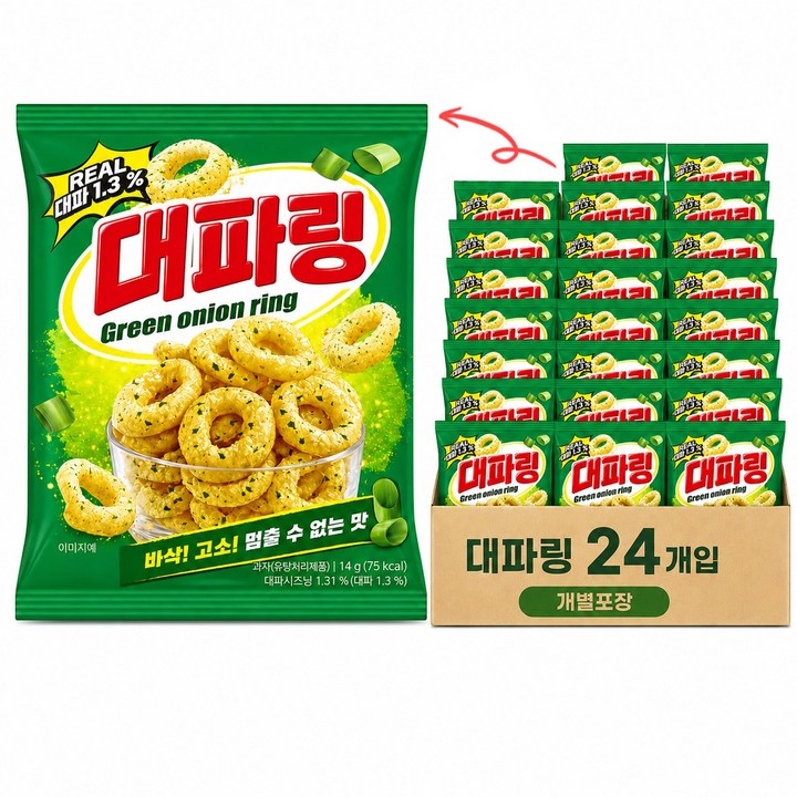 대파링 야채 스낵 14g x 24개 맥주 안주 소포장 아이 간식 캠핑