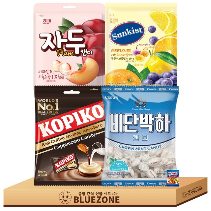 개별포장간식 사탕 캔디 B세트 썬키스트캔디125g 자두캔디130g 코피코카푸치노맛120g 비단박하140g 하스25g, 4개, 120g
