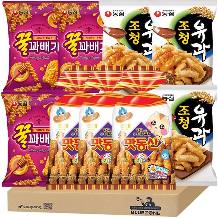 [블루존] 달콤 과자 3종 9개입 (맛동산x3 + 꿀꽈배기x3 + 조청유과x3), 1개, 90g