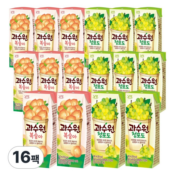 과수원 2종 각8팩 (총16팩) 복숭아8+청포도8, 190ml