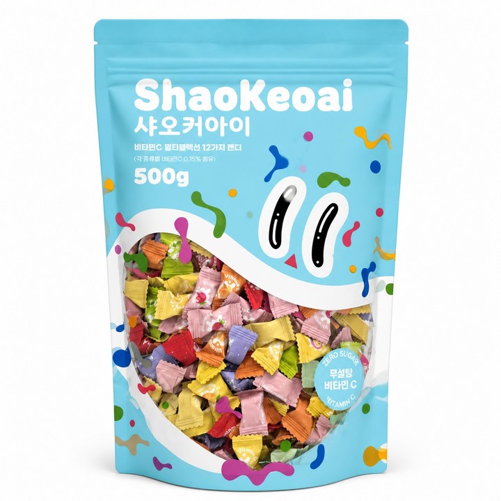 샤오커아이 민트향 무설탕 비타민C 믹스 과일사탕, 500g, 1개