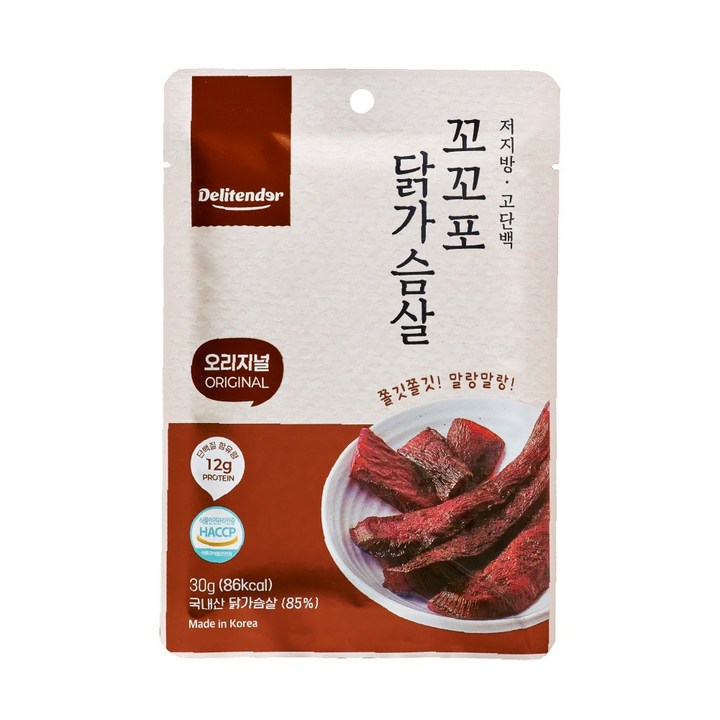 저칼로리 고단백 다이어트 간식 오리지널맛 닭가슴살 육포 델리텐더, 30g, 1개