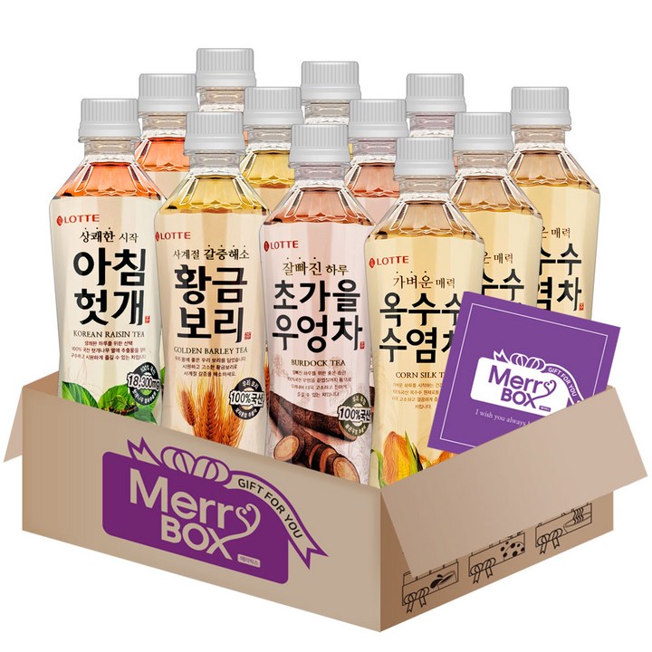 차음료 세트 {옥수수수염차3+우엉차3+황금보리3+아침헛개3}+메세지카드, 1세트, 500ml