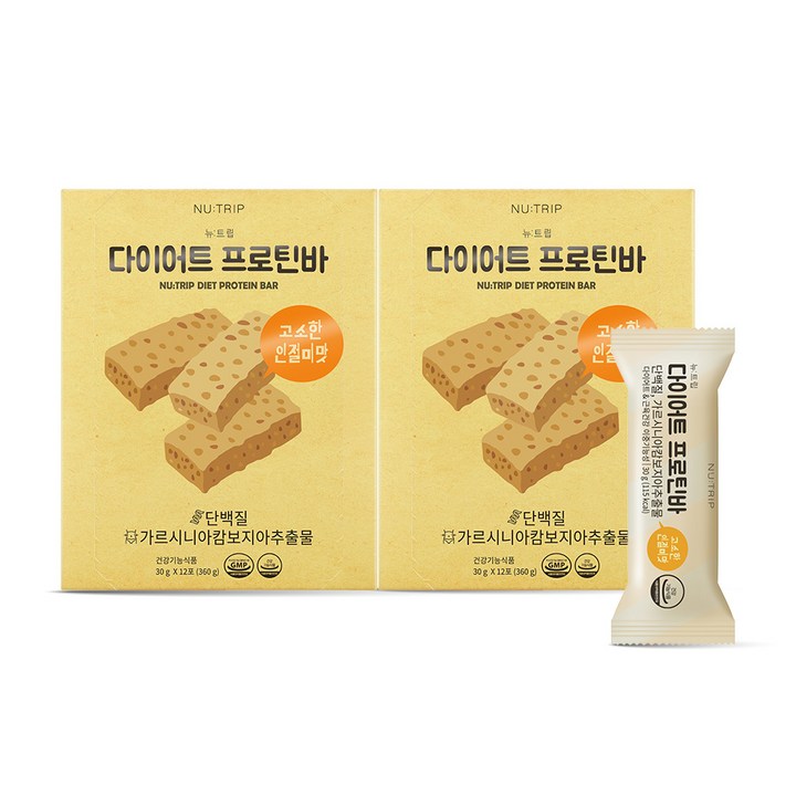 뉴트립 프로틴바 다이어트 저당 간식 단백질바 식약청인증 체지방감소 가르시니아 함유 에너지바, 360g, 2개