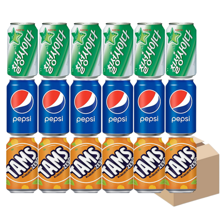 [안녕골목마켓]칠성사이다355ml*6개+펩시콜라355ml*6개+탐스오렌지(제로칼로리)355ml*6개, 1개, 355ml