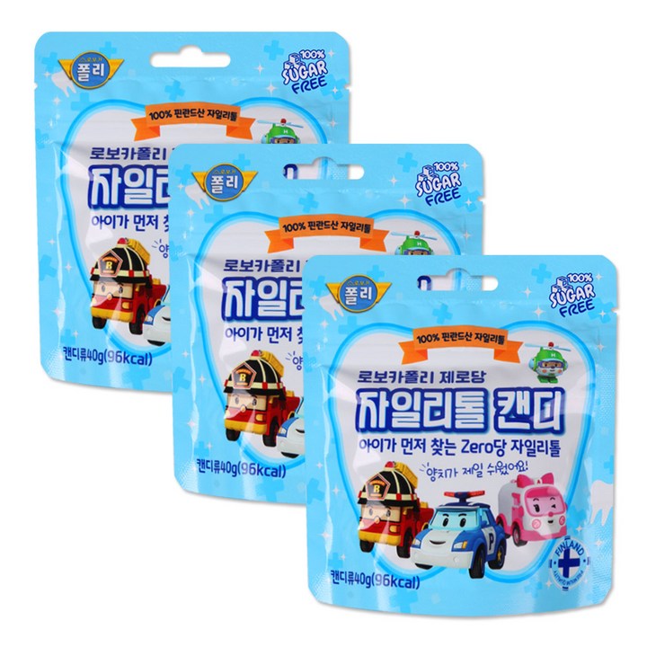 로보카폴리 제로당 캔디, 자일리톨, 40g, 3개