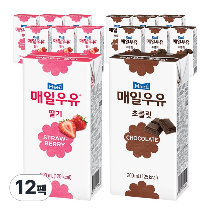 매일유업 매일멸균우유 (딸기6+초콜릿6), 200ml, 12개