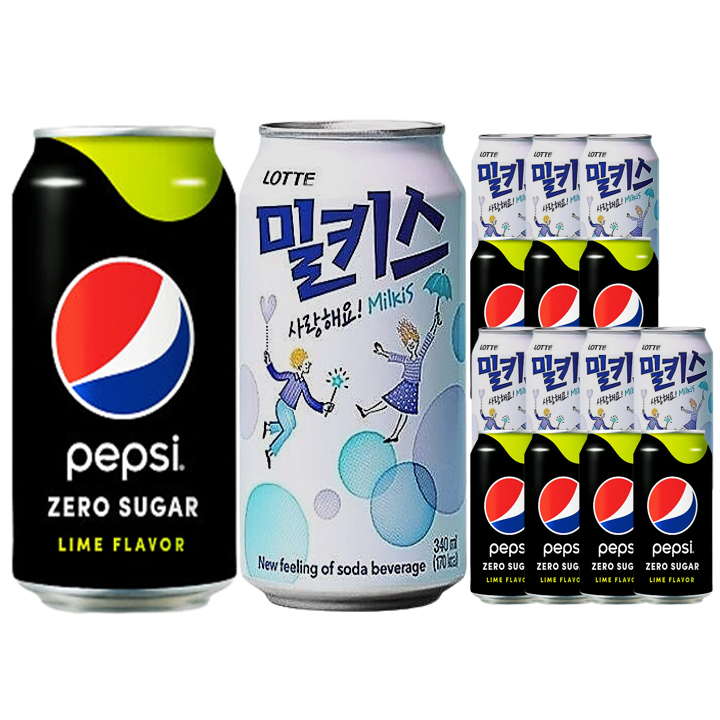 펩시슈거라임355ml 뚱캔 8개 + 밀키스355ml 뚱캔 8개, 펩시슈거라임8+밀키스8, 355ml