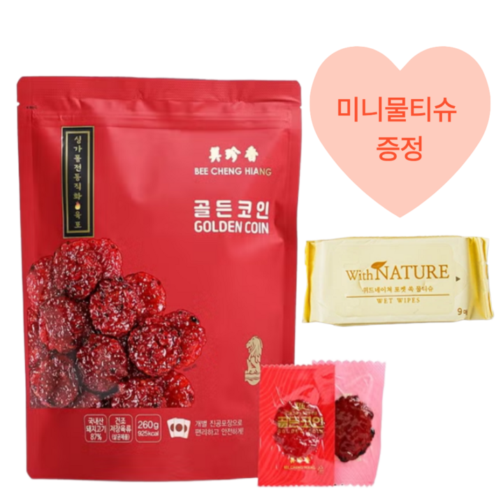 비첸향 골든코인육포 + 미니 물티슈, 1개, 260g
