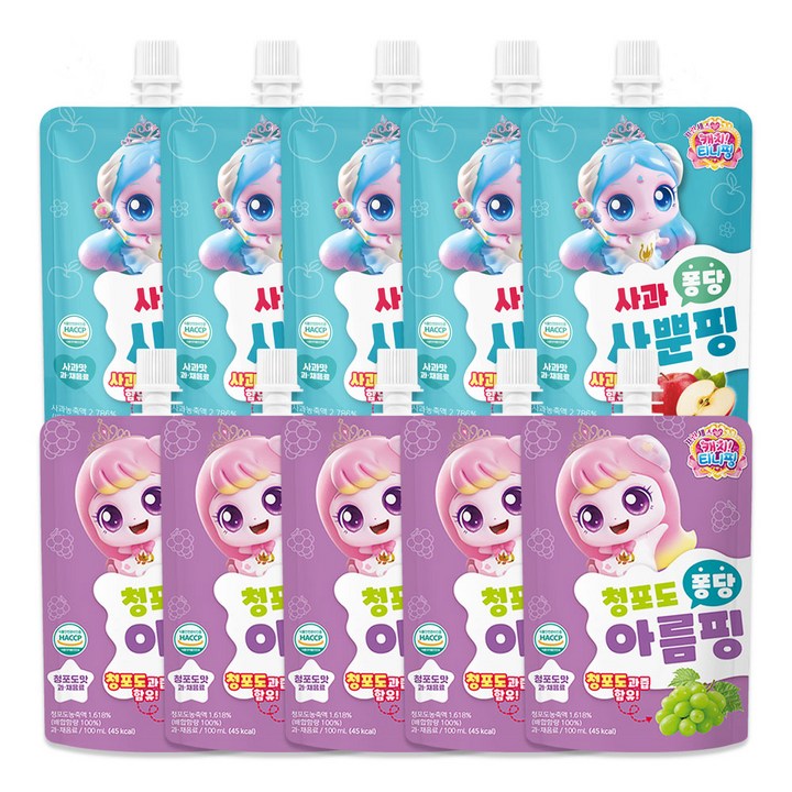 해호 캐치티니핑 퐁당 음료수 2종 사뿐핑+아름핑, 10개, 100ml