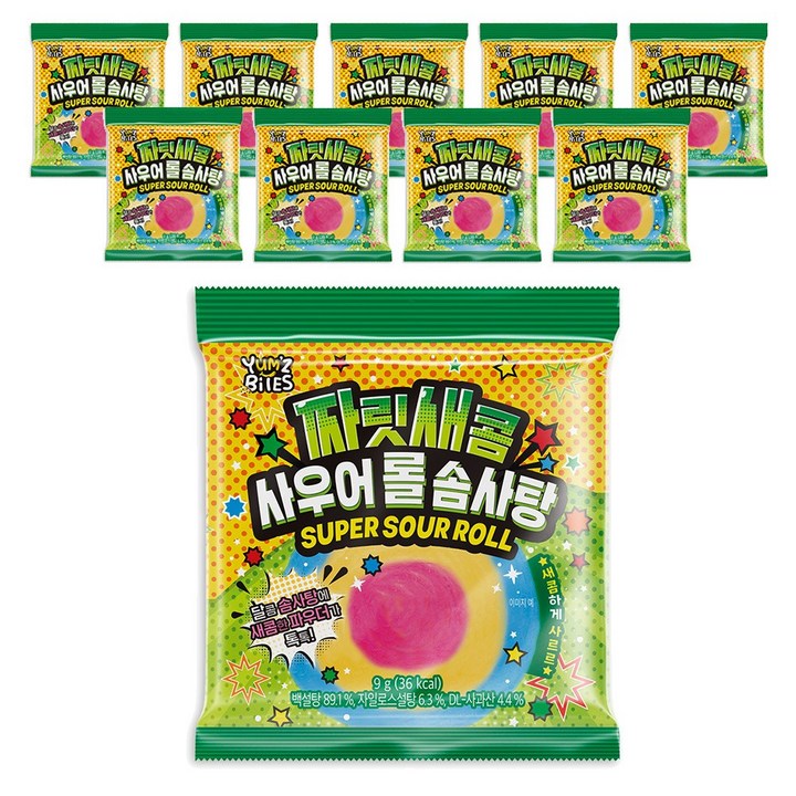 얌즈바이츠 짜릿새콤 사우어 롤 솜사탕, 9g, 10개
