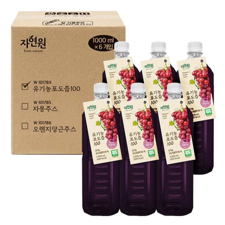 자연원 유기농 포도착즙주스, 6개, 1L