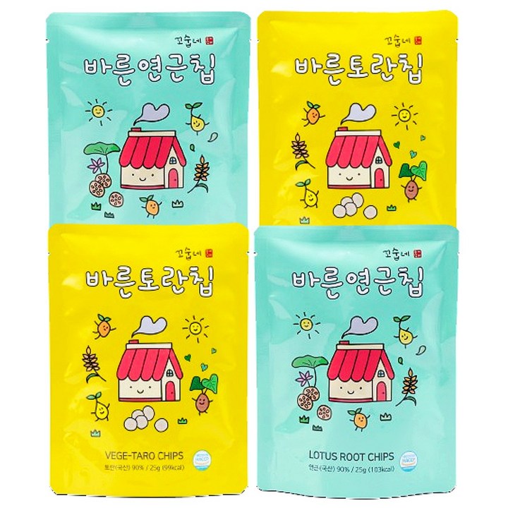 꼬숩네 바삭고소 무농약 국산 연근칩2+토란칩2 4팩, 4개, 25g