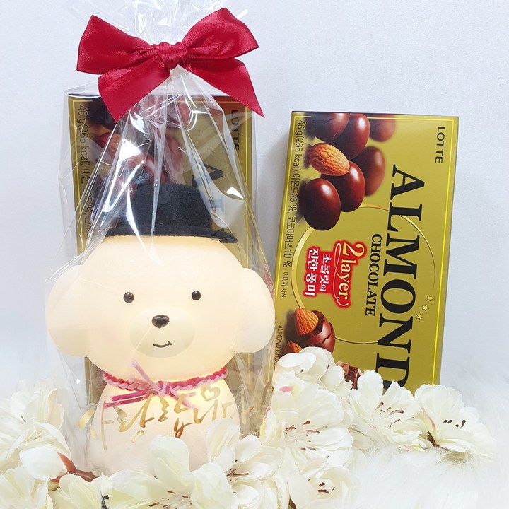 화분마당 발렌타인데이 미소천사 LED 멍멍 흰둥이 강아지 무드등 아몬드초콜릿, 1개, 150g