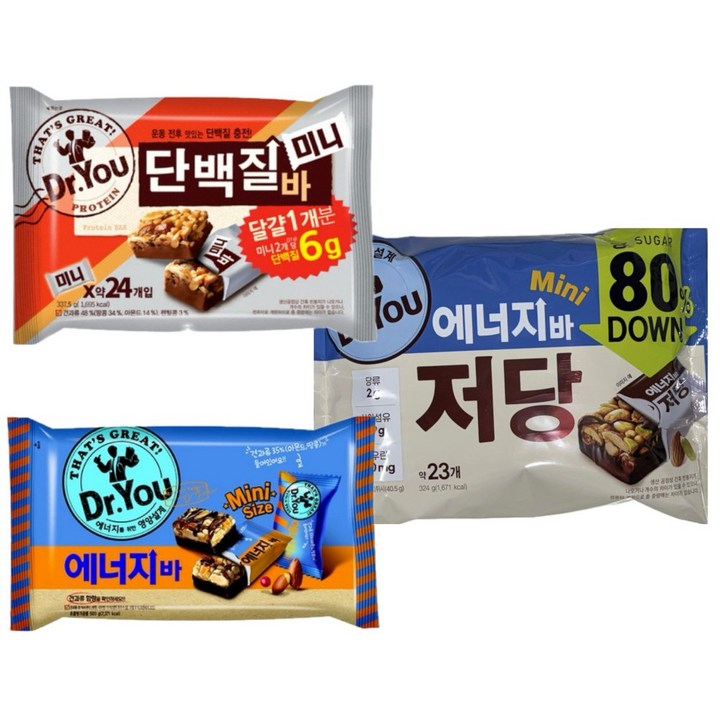 오리온 닥터유 에너지바미니 단백질바미니 저당 에너지바 세트, 1개, 958g