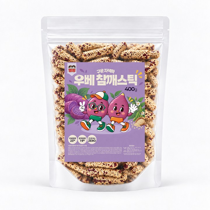 [열청] 달지않은 구운 우베 참깨 스틱 자색마 깨강정 과자, 1개, 400g