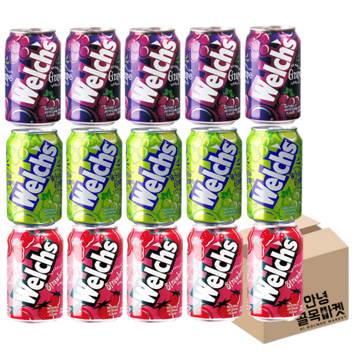 웰치스뚱캔3종세트_포도5+청포도5+딸기5, 15개, 355ml