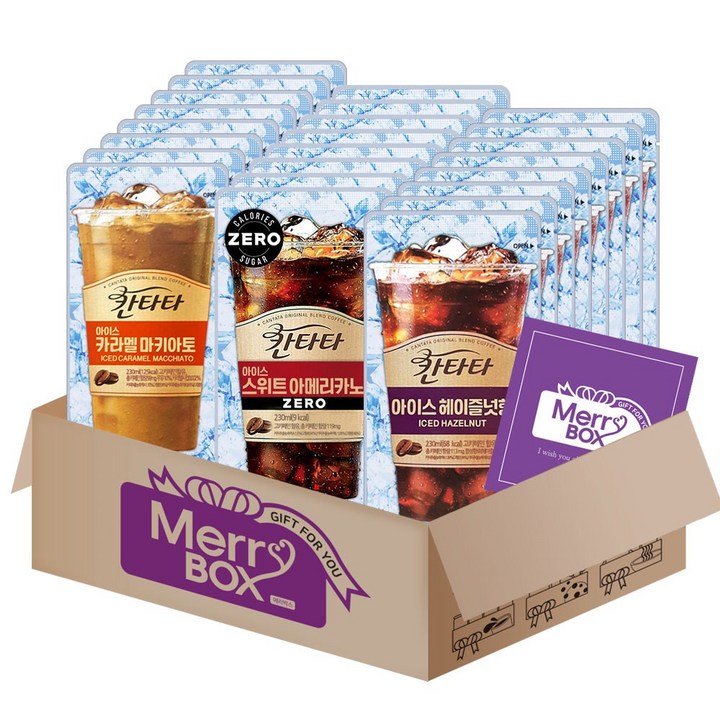 칸타타 아이스커피 02호(헤이즐넛8+아메리카노8+마끼아또8)+메세지카드, 1박스, 230ml