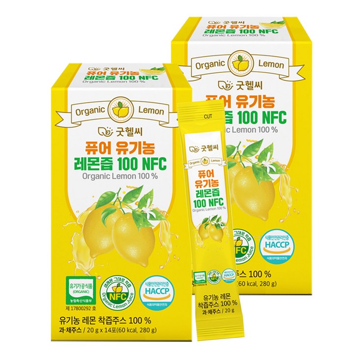 퓨어 유기농 레몬즙 100 NFC 스페인산 유기농 레몬즙 레몬수 원액 스틱, 20g, 28개