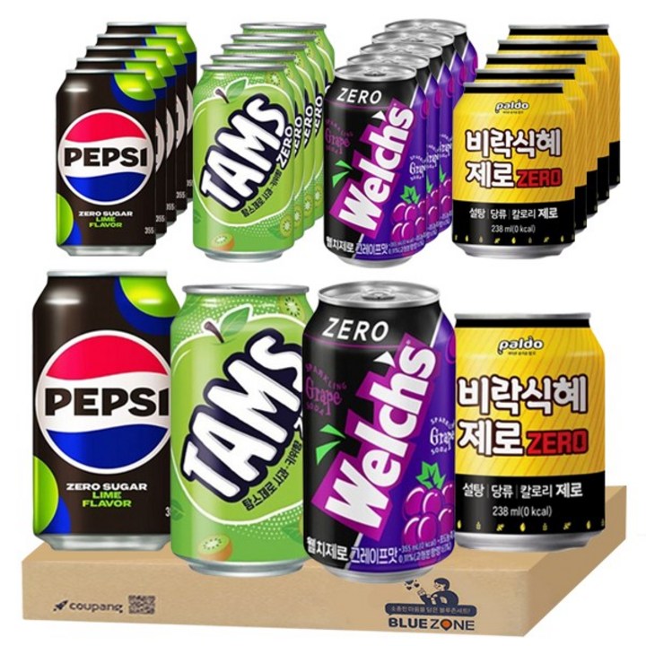 블루존 제로 음료 세트 (펩시제로슈거라+웰치스포도제로+식혜제로+탐스사과키위제로) 세트, 1개, 238ml