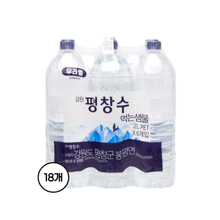 평창수 무라벨 생수, 2L, 18개