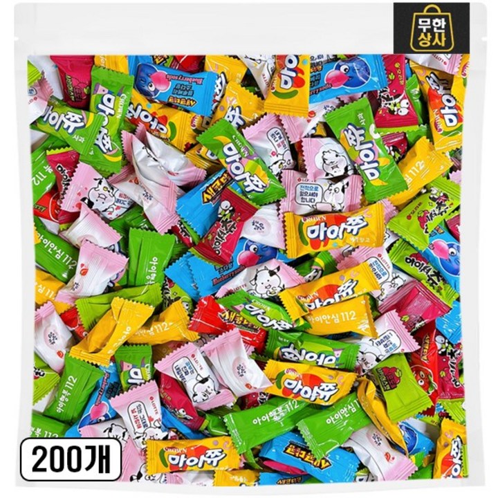 츄잉캔디 혼합 200입 세트(마이쮸 사과+마이쮸 애플망고+말랑카우 딸기+새콤달콤 딸기 블루베리+아이셔츄 포도 샤인머스캣), 200개, 4g