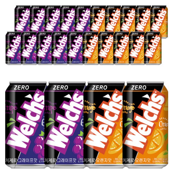 메리박스 과즙 제로탄산세트 농심 웰치스제로 (포도12+오렌지12), 1개, 355ml