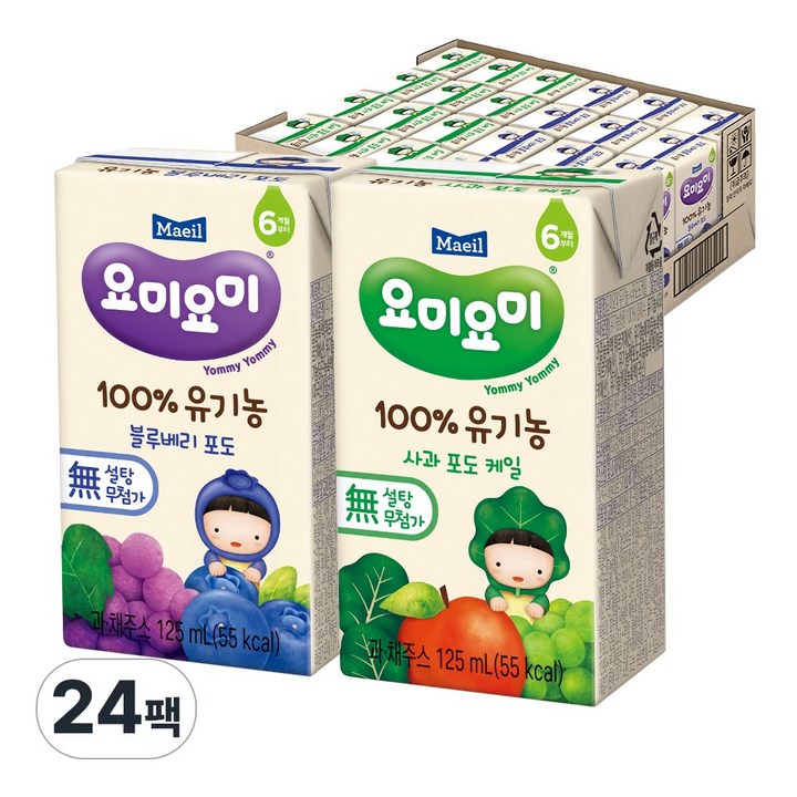 요미요미 유기농 주스 125ml 블루베리포도12+사과포도케일12, 1세트
