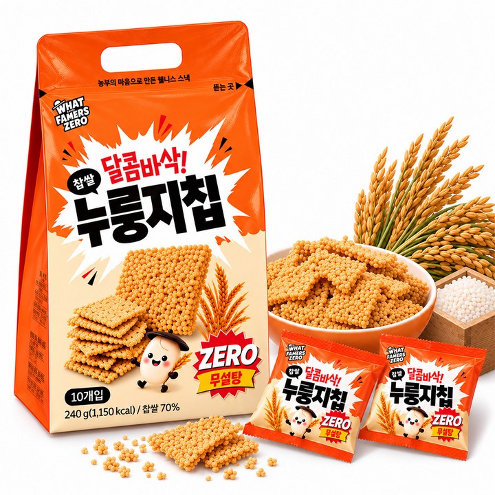 왓더파머스 제로 가마솥 달콤바삭 100%찹쌀 누룽지과자, 1개, 240g