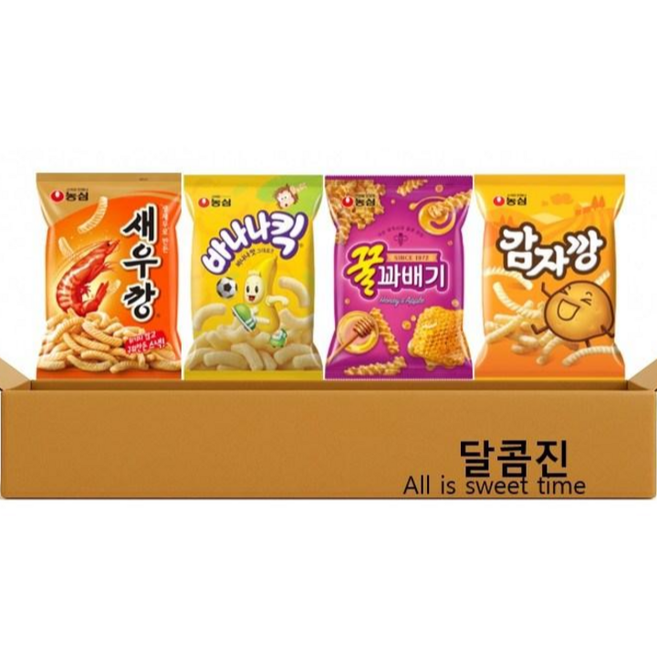 농심 새우깡 + 바나나킥 + 감자깡 + 꿀꽈배기 인기스낵 기획팩 4번들, 1세트, 255g