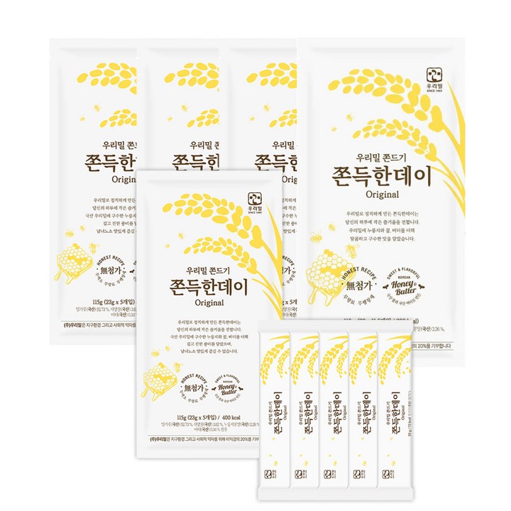 우리밀 쫀득한데이 오리지널 국산 쫀드기 무첨가, 5개, 115g