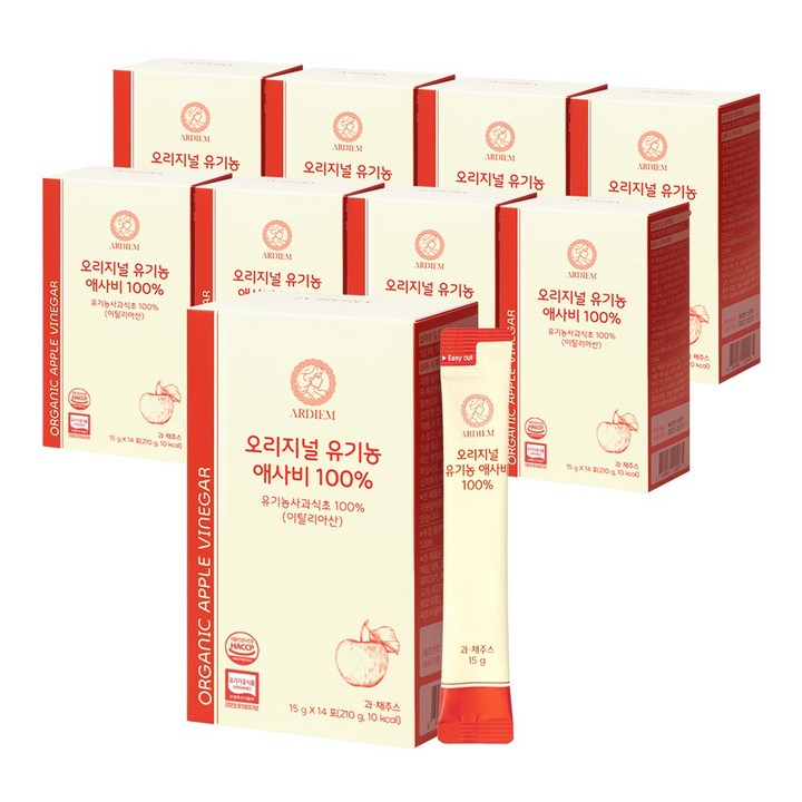 아르디엠 오리지널 유기농 애사비 100% 애플사이다비니거 스틱 14회분, 9개, 210ml