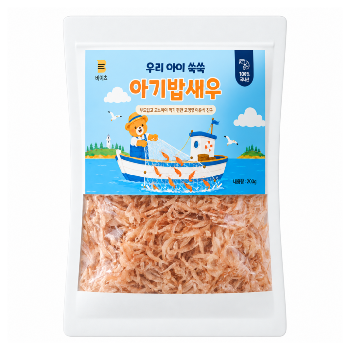 [아기 이유식] 비이츠프레시 국산 아기 밥새우 100% 무염 무첨가, 1개, 200g
