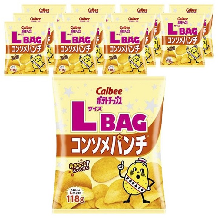 [포테이토칩] 가루비 감자칩 L사이즈 BAG 콘소메 펀치 118g×12봉지 대용량 푸짐한 파티 간식 안주, 12개, 118g
