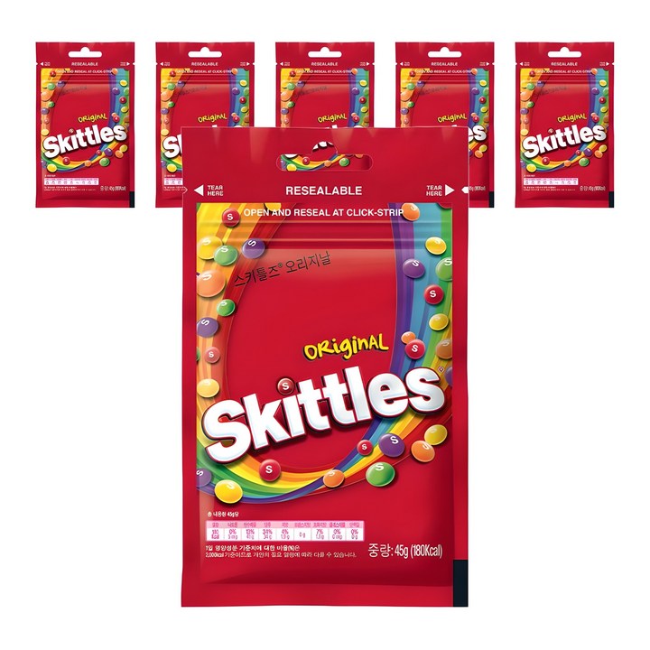 스키틀즈 오리지널 프룻츠향, 45g, 6개