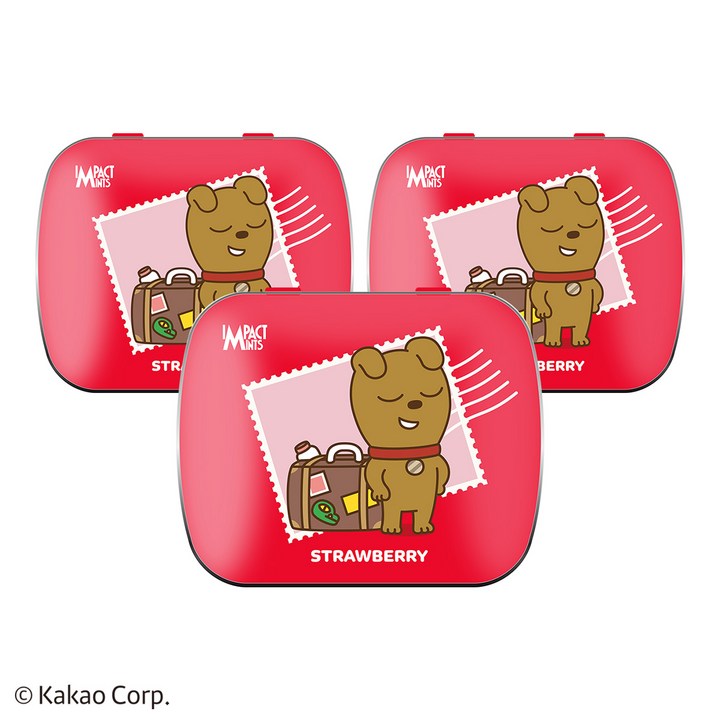 임팩트 민트 카카오프렌즈 캔디 딸기 무설탕 사탕, 3개, 15g