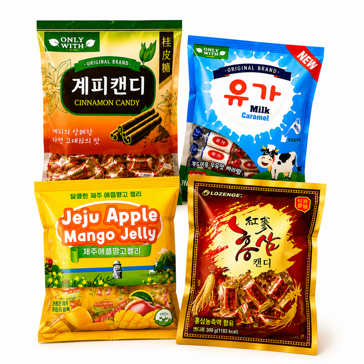 온니위드 추억의 간식선물세트 옛날간식 계피캔디 유가카라멜 제주애플망고젤리 홍삼캔디, 1세트