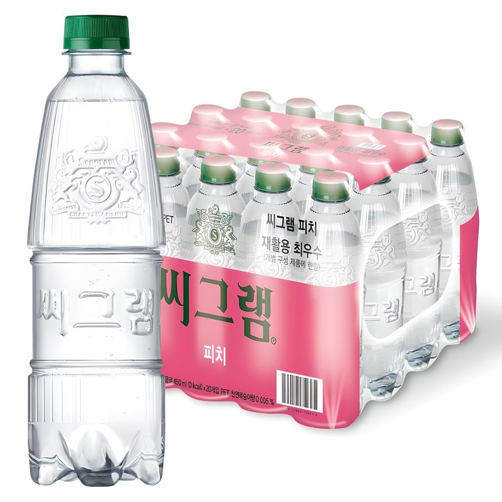 씨그램 피치 무라벨 탄산음료, 450ml, 20개