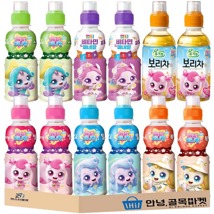 웅진 캐치니티핑 어린이 음료 200ml 6종 세트 ( 딸기 + 복숭아 + 밀크 + 사과 + 유기농 보리차 + 멀티 비타민 미네랄 포도 ), 12개