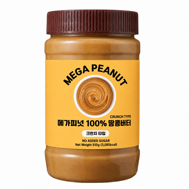 메가피넛 무첨가 무가당 100% 땅콩버터 크런치, 1개, 510g